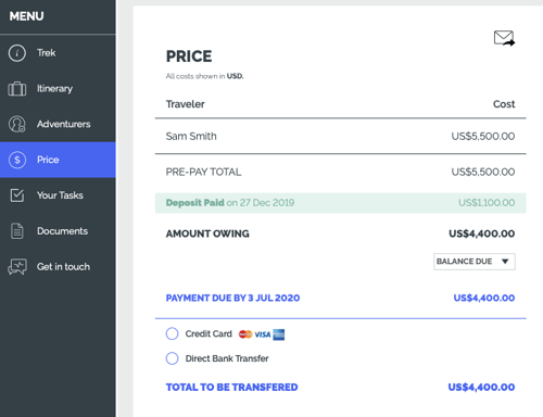 Received payment traveler view
